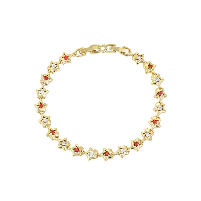 14 K Gold Plated stars bracelet with red and white zirconia