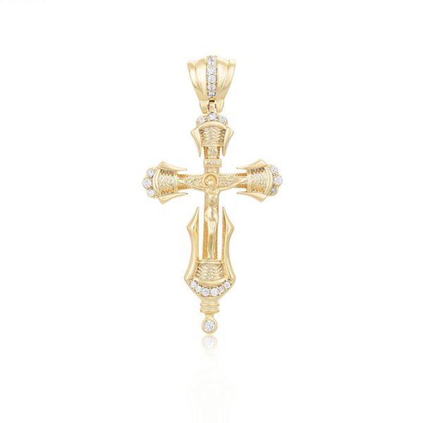 14 K Gold Plated cross pendant with white zirconia