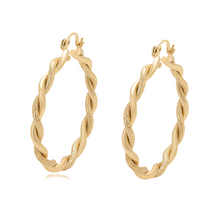 Load image into Gallery viewer, 14 K Gold plated twisted hoops earrings
