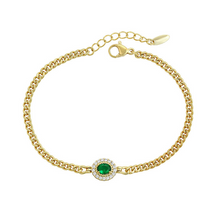 Load image into Gallery viewer, 14 K Gold Plated bracelet with green zirconia
