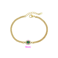 Load image into Gallery viewer, 14 K Gold Plated bracelet with green zirconia
