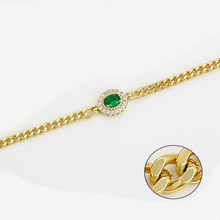 Load image into Gallery viewer, 14 K Gold Plated bracelet with green zirconia
