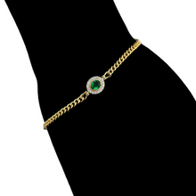 Load image into Gallery viewer, 14 K Gold Plated bracelet with green zirconia
