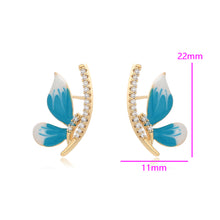 Load image into Gallery viewer, 14 K Gold Plated butterfly blue earrings with white zirconia
