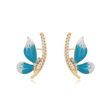 Load image into Gallery viewer, 14 K Gold Plated butterfly blue earrings with white zirconia
