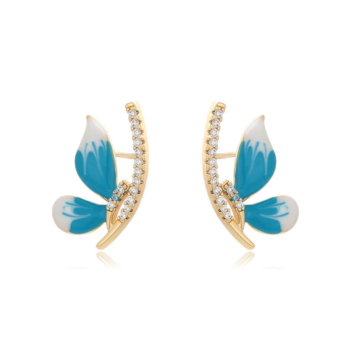 14 K Gold Plated butterfly blue earrings with white zirconia