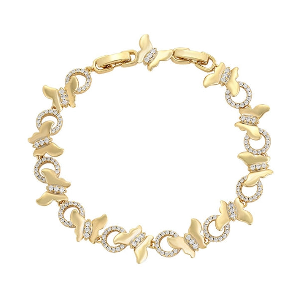 14 K Gold Plated butterfly bracelet with white zirconia