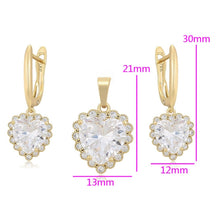 Load image into Gallery viewer, 14 K Gold Plated hearts pendant and earrings set with white zirconia
