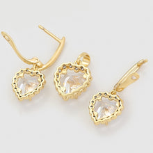 Load image into Gallery viewer, 14 K Gold Plated hearts pendant and earrings set with white zirconia
