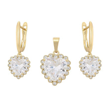 Load image into Gallery viewer, 14 K Gold Plated hearts pendant and earrings set with white zirconia
