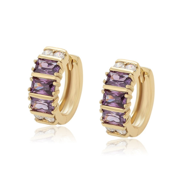 Gold plated huggy earrings with purple zirconia