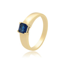 Load image into Gallery viewer, 14 K Gold Plated ring with blue zirconia
