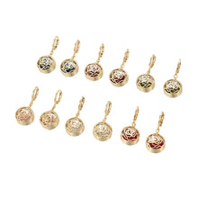 Load image into Gallery viewer, 14 K Gold Plated rose earrings with coloured zirconia
