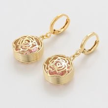 Load image into Gallery viewer, gold plated rose earrings with pink zirconia-bijunet
