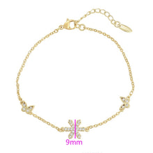 Load image into Gallery viewer, 14 K Gold Plated star and butterflies bracelet with white zirconia
