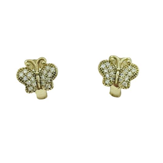 14 K Gold Plated butterfly earrings with white zirconium - BIJUNET