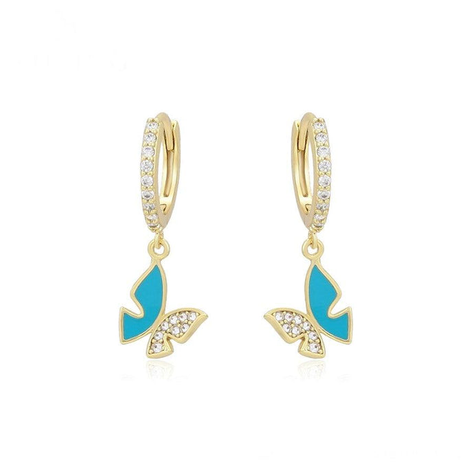 14 K Gold Plated butterfly earrings with white zirconium - BIJUNET