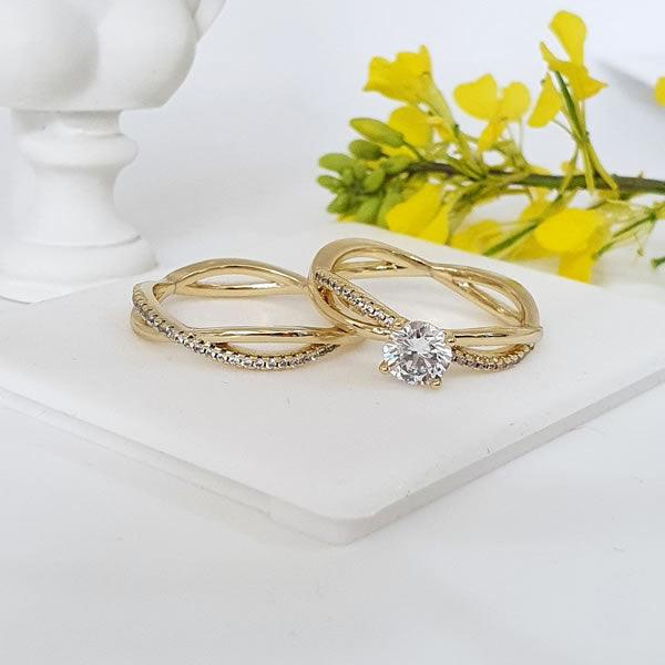 14 K Gold Plated double ring with white zirconium - BIJUNET