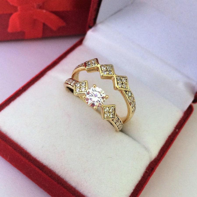 14 K Gold Plated double ring with white zirconium - BIJUNET