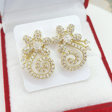 14 K Gold Plated flower earrings with white zirconium - BIJUNET