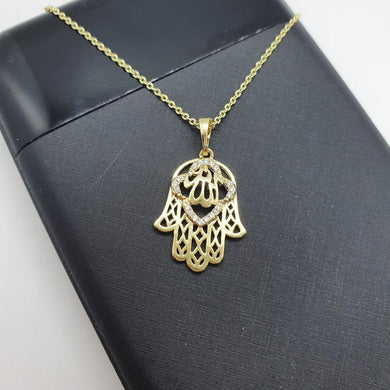 14 K Gold Plated Hamsa Hand pendant with white zirconium - BIJUNET