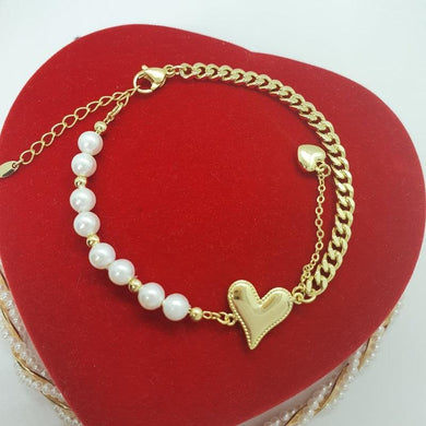 14 K Gold Plated heart bracelet with white zirconium - BIJUNET