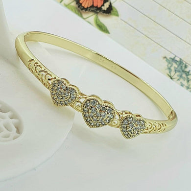 14 K Gold Plated hearts bangle with white zirconium - BIJUNET