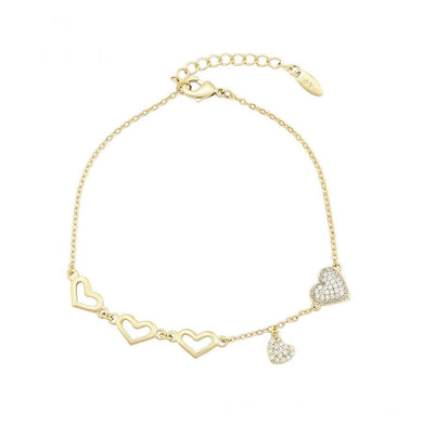 14 K Gold Plated hearts bracelet with white zirconium - BIJUNET