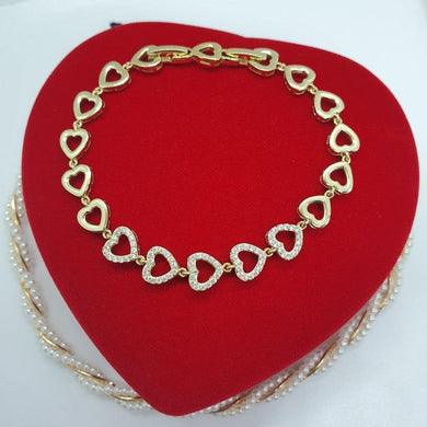 14 K Gold Plated hearts bracelet with white zirconium - BIJUNET