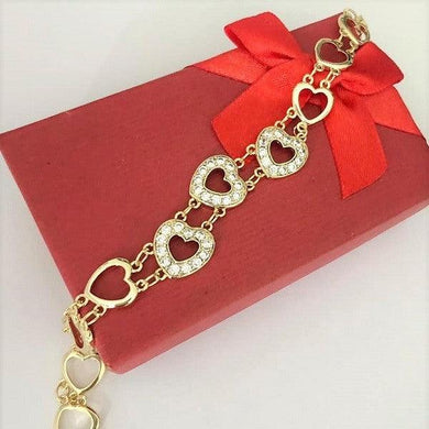 14 K Gold Plated hearts bracelet with white zirconium - BIJUNET