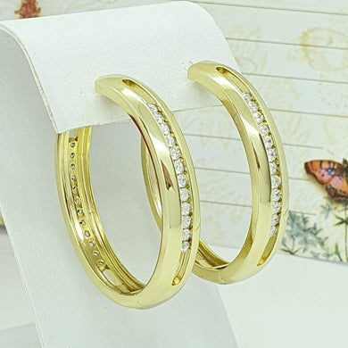 14 K Gold Plated hoops earrings with white zirconium - BIJUNET