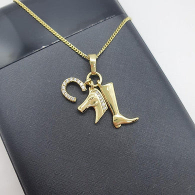 14 K Gold Plated horse pendant with white zirconium - BIJUNET