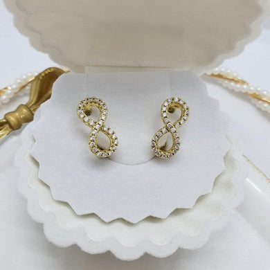 14 K Gold Plated infinity earrings with white zirconium - BIJUNET