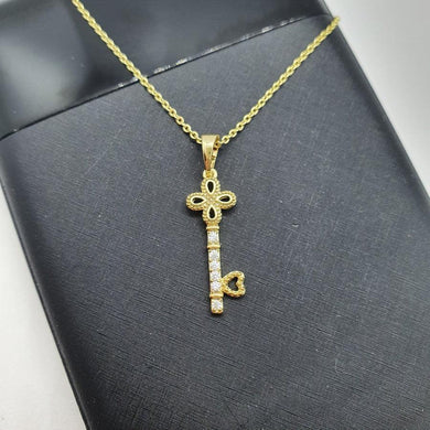 14 K Gold Plated key pendant with white zirconium - BIJUNET