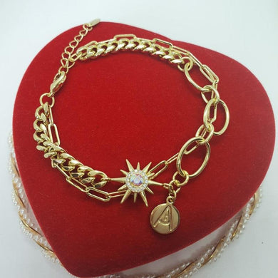 14 K Gold Plated layered sun bracelet with white zirconium - BIJUNET