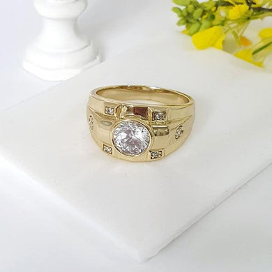 14 K Gold Plated men ring with white zirconium - BIJUNET