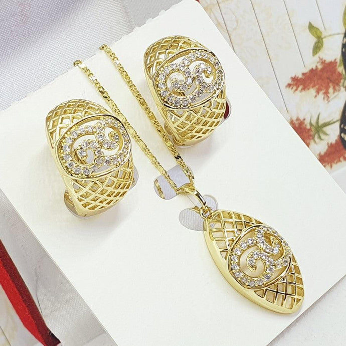 14 K Gold Plated pendant and earrings set with white zirconium - BIJUNET