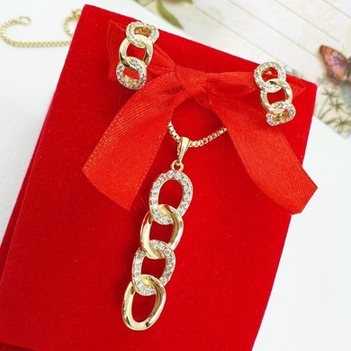 14 K Gold Plated pendant and earrings set with white zirconium - BIJUNET