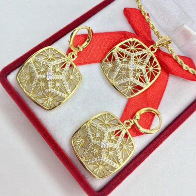 14 K Gold Plated pendant and earrings set with white zirconium - BIJUNET