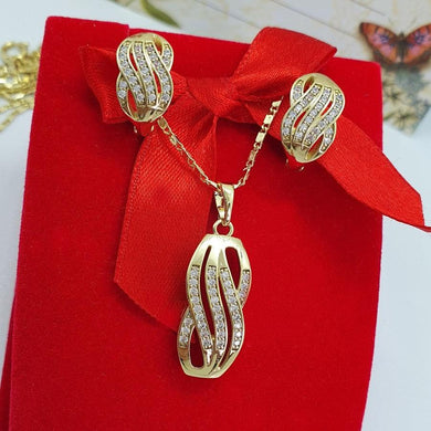 14 K Gold Plated pendant and earrings set with white zirconium - BIJUNET