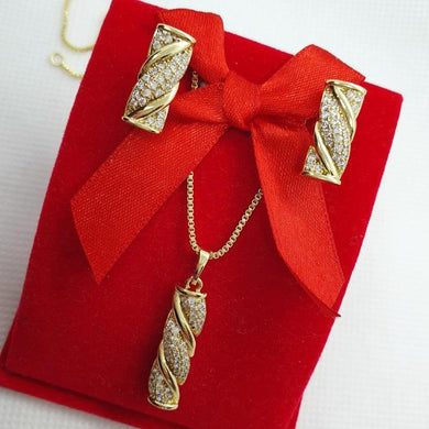 14 K Gold Plated pendant and earrings set with white zirconium - BIJUNET