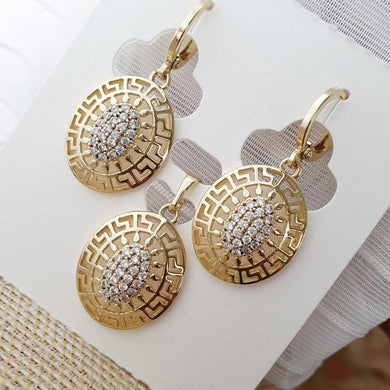 14 K Gold Plated pendant and earrings set with white zirconium - BIJUNET