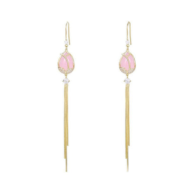 14 K Gold Plated pink Tulip earrings with white zirconium - BIJUNET