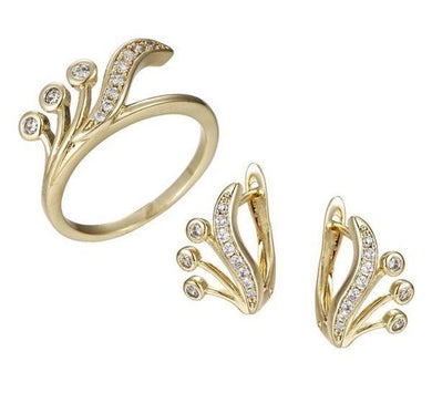 14 K Gold Plated ring and earrings set with white zirconium - BIJUNET