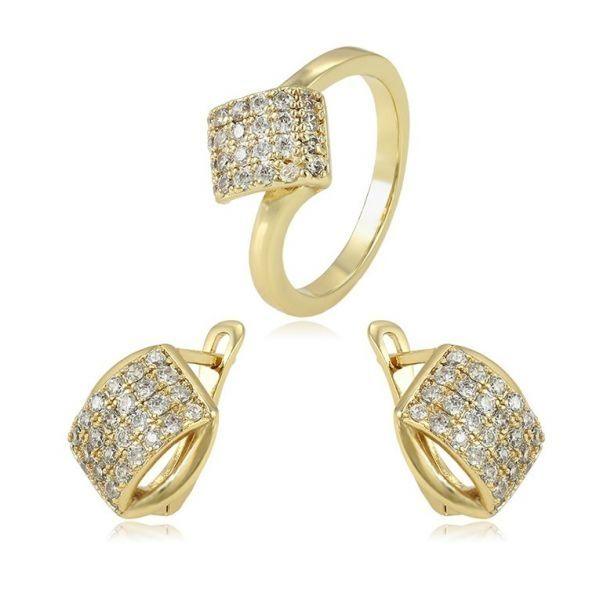 14 K Gold Plated ring and earrings set with white zirconium - BIJUNET