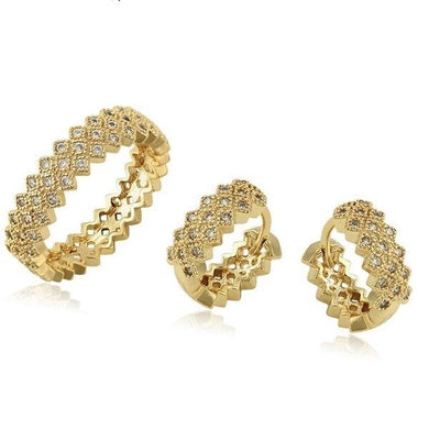 14 K Gold Plated ring and earrings set with white zirconium - BIJUNET