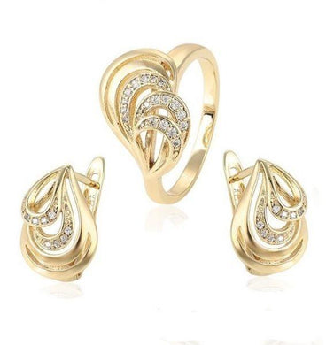 14 K Gold Plated ring and earrings set with white zirconium - BIJUNET