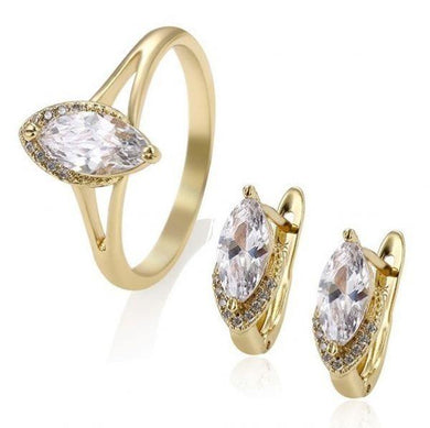 14 K Gold Plated ring and earrings set with white zirconium - BIJUNET