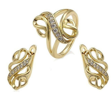 14 K Gold Plated ring and earrings set with white zirconium - BIJUNET