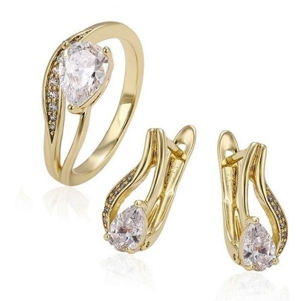 14 K Gold Plated ring and earrings set with white zirconium - BIJUNET